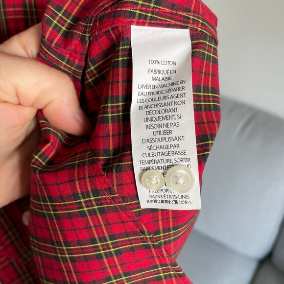 L.L. BEAN Red Plaid Button Up Shirt Long Sleeve 100% Cotton Wrinkle Free Men's S - Picture 5 of 11